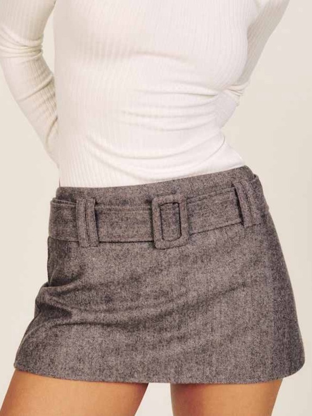 Reformation Carla Laina Low Rise Wool Mini Skirt in Cocoa